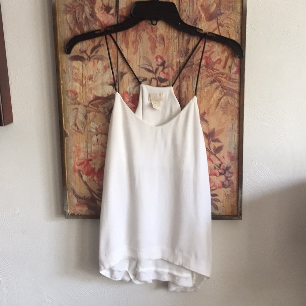 H&M HM HIGH END LINE WHITE BLACK LEATHER STRAPS TANK TOP BLOUSE 2